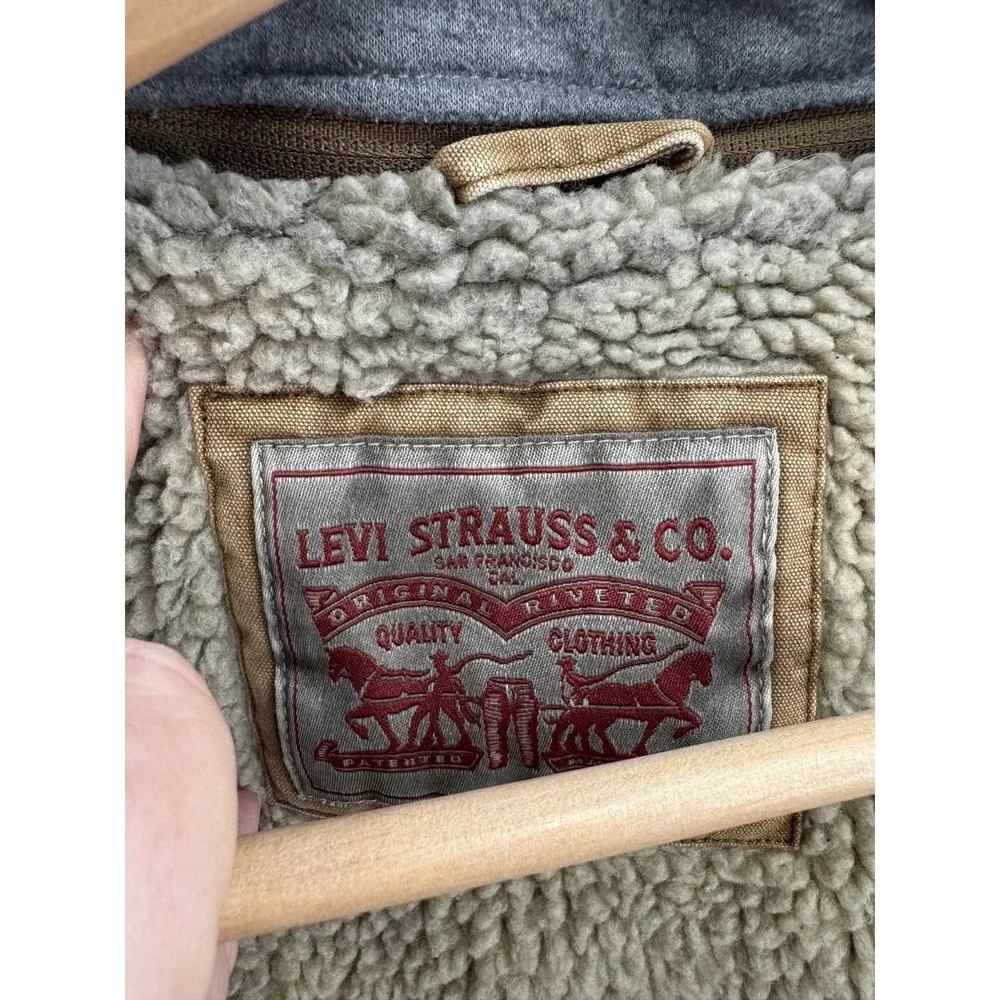 Levis Jacket Mens Commuter Trucker Jacket Coat XL Hood Sherpa Lined Grunge